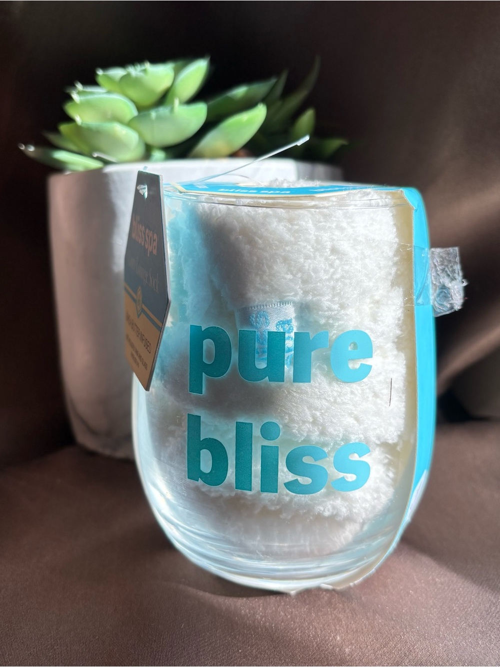 Bliss Spa shea butter infused socks and wine glass